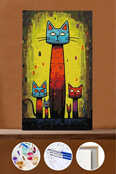 kendinyaphobi Sayılarla Boyama Seti Çerçeveli Kasnaklı Gece Görüşlü Kediler 6...