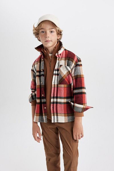 DeFacto Boy Oversize Wide Fit Checkered Flannel Long Sleeve Shirt W5266A623Wn
