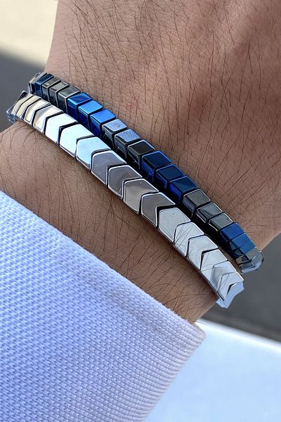 TAKIPORT 2 Pieces Men's Luxury Steel Bracelet