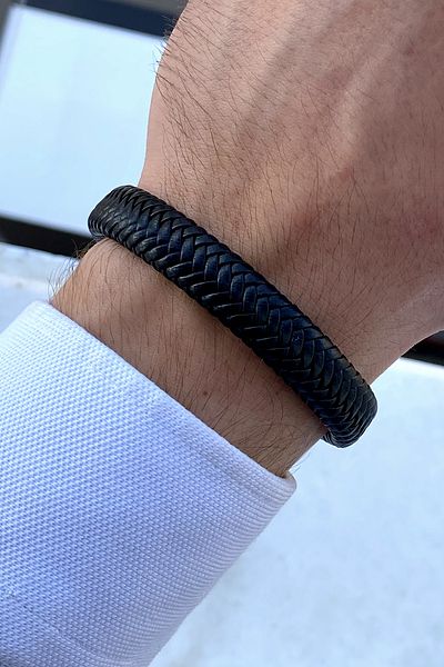 TAKIPORT Luxury Black Men's Leather Bracelet