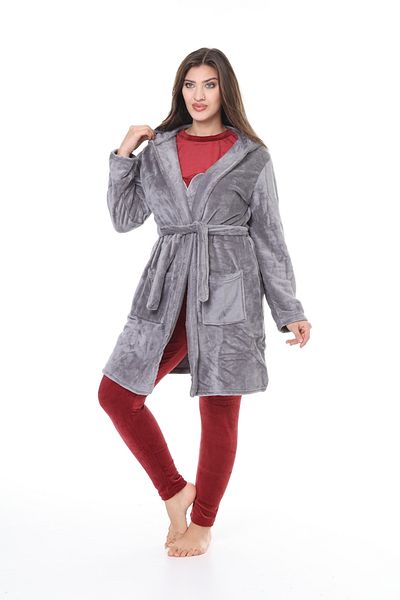 mervemoda Dámský 3dílný set sametový župan ultra welsoft z vysoce kvalitní látky