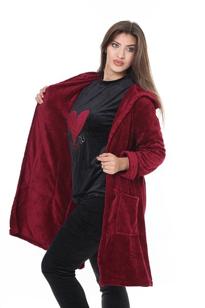 mervemoda Set de 3 piese pentru damă, halat de catifea, țesătură ultra moale de înaltă calitate