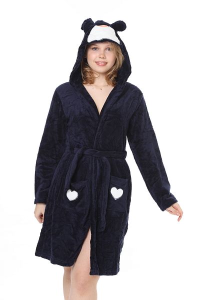 mervemoda Γυναικείο κέντημα Navy blue ultra welsoft με κουκούλα υψηλής ποιότητας ρόμπα
