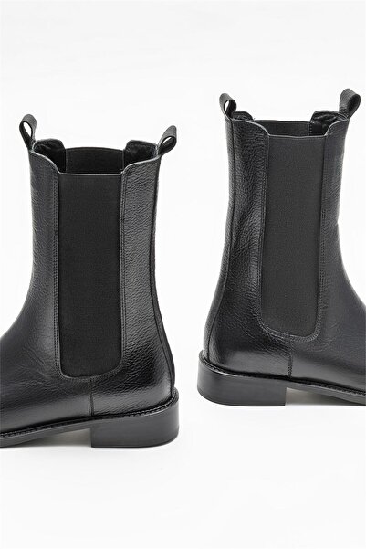 Elle Shoes Siyah Deri Kadın Düz Bot