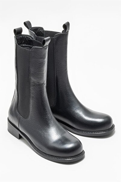 Elle Shoes Siyah Deri Kadın Düz Bot