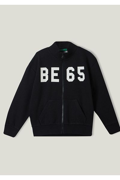 United Colors of Benetton Fata - Hanorac negru cu slogan color block