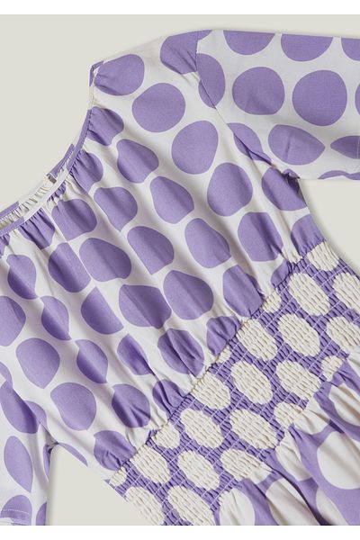 United Colors of Benetton Girl's Lilac Elastic Waist Polka Dot Patterned Dress