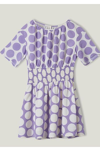 United Colors of Benetton Girl's Lilac Elastic Waist Polka Dot Patterned Dress