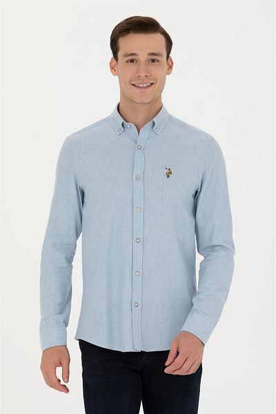 U.S. Polo Assn. Cămașă de bază cu mânecă lungă albastru deschis pentru bărbațiELİFSU BUTİKHOME