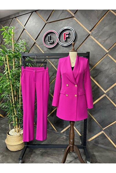 nodilife 4 Düğmeli Şal Yaka Takım Elbise Fuşya