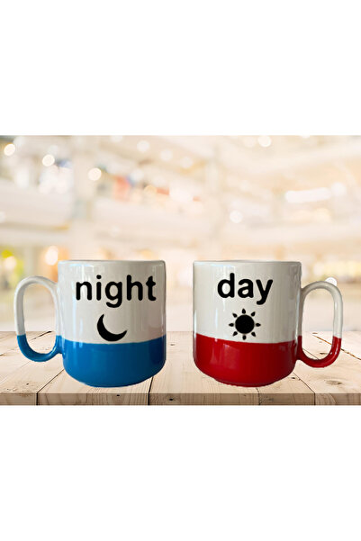 GünayStore كوب للزوجين مطبوع عليه عبارة "NıGT & DAY" مطبوع عليه شمس القمر الا...