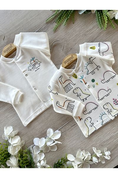 PATSAN 2-Piece Cotton Combed Baby Top Cardigan Set Dinosaurs