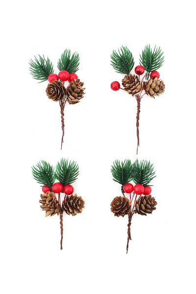 Lora Wedding 11cm 4Pcs New Year's Ready Flower Arrangement with Natural Cone and Cockina