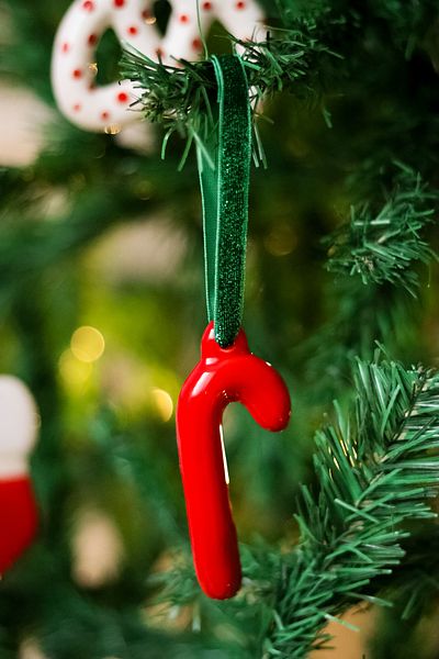 Beige & Stone Christmas Tree Ornament Red Ceramic Cane Pine Tree Ornament