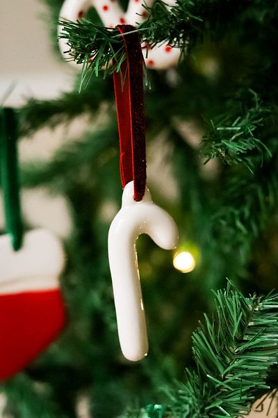 Beige & Stone Christmas Tree Ornament White Ceramic Cane Pine Tree Ornament