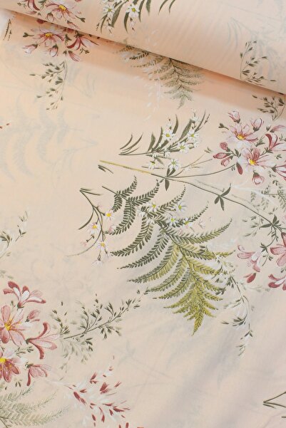 CAMELIA Kır Çiçeği Somon Nevresimlik Poplin Kumaş