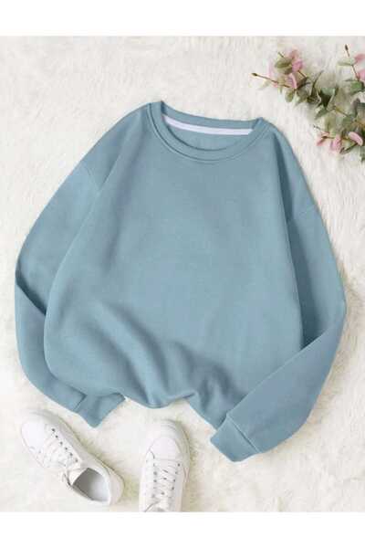 FAVORİST Bisiklet Yaka Sweatshirt Düz Baskısız ( SOFT ) Geniş Kalıp