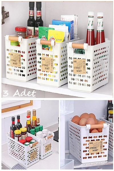 Bayev 3 Pieces White Wooden Color Plastic Handle Organizer Basket Bread Bowl Vegetable Fruit Basket