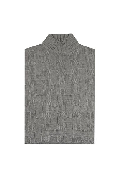 Jakamen Tricotaj pentru bărbați, gri, slim fit, cu guler pe jumătate tip fishnet