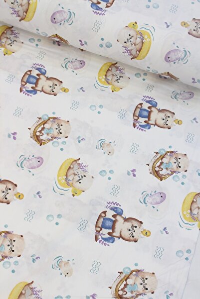 CAMELIA Mavi Sarı Maceracı Kedi Nevresimlik Poplin Kumaş