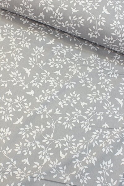 CAMELIA Gri Sarmaşık Nevresimlik Poplin Kumaş