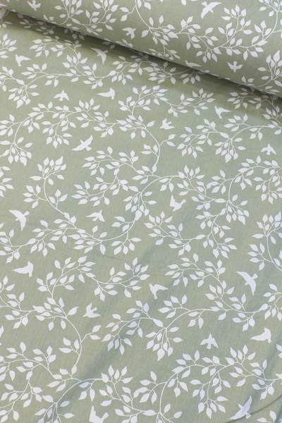 CAMELIA Haki Yeşil Sarmaşık Nevresimlik Poplin Kumaş