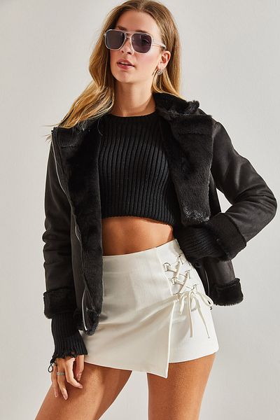 Bianco Lucci Women's Laminated Suede Coat