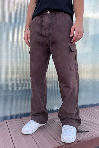 DİFRANSEL Ανδρικό φαρδύ παντελόνι Cargo με φαρδιά πόδι με κορδόνια