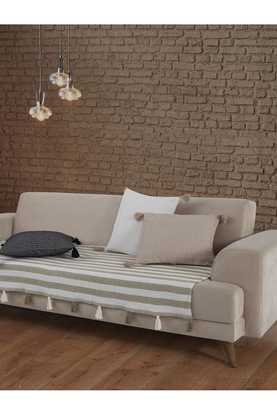 Lux Touch Husa de canapea Liva Pompom Mustard - 115x200 cm Canapea Duvan Canapea Pat Fotoliu și șal smoc
