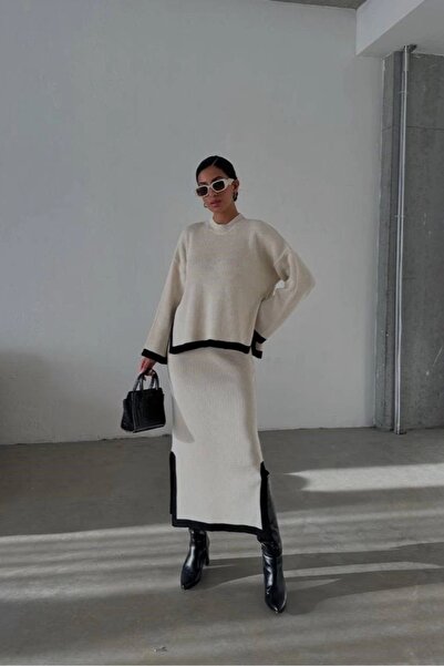 Eka Set fuste cu dungi laterale bej pentru femei 0999-23222