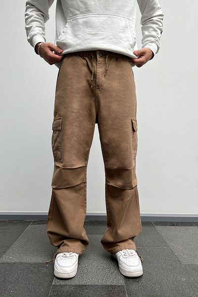 DİFRANSEL Men's Baggy Cargo Pants with Stopped Pockets and Ankle Ties