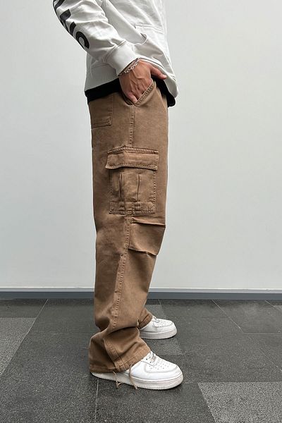 DİFRANSEL Men's Baggy Cargo Pants with Stopped Pockets and Ankle Ties