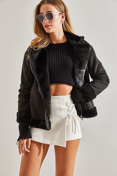 Bianco Lucci Women's Laminated Suede Coat