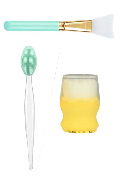 Nofella 3-Piece Care Set - Handle-Free Facial Cleansing and Peeling Brush, Mask Peeling and Applying Apparatus