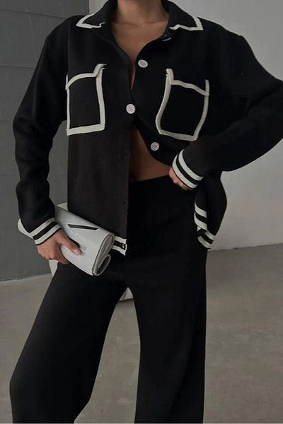 Eka Women's Black Buttoned Oversize Suit 0999-23224