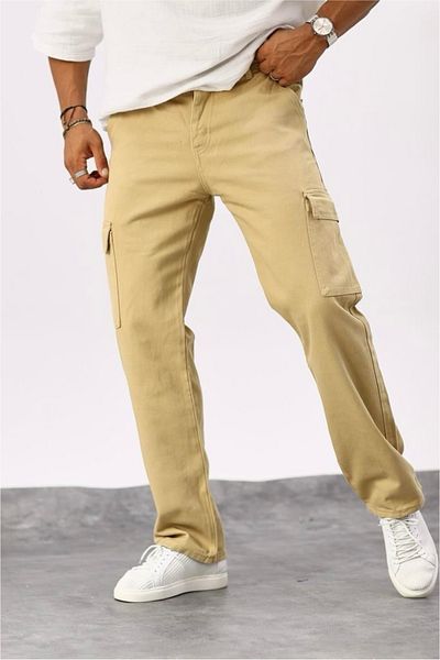 MADZEYMODA Ανδρικό παντελόνι Cargo Pocket Mustard Jean Denim