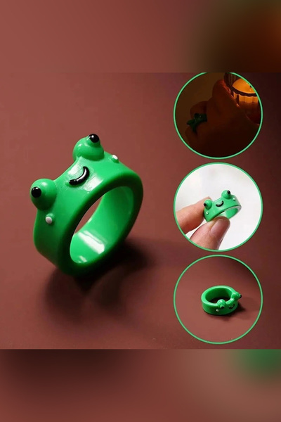 The Collection Kurbağa Yüzük Trend Plastik Kurbağa Yüzük İç çapı 1.7-1.8 cm