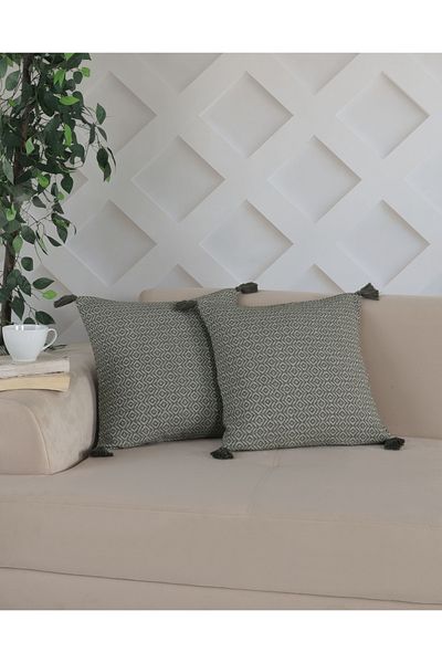 Lux Touch Κάλυμμα μαξιλαριού Bergama Khaki Throw - 2-Pompom, 45x45 cm, Μαξιλάρι με φούντα με φερμουάρ