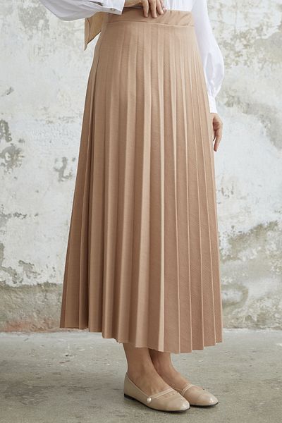 InStyle Luisa Waist Ελαστική Πλισέ Φούστα - Μπεζ