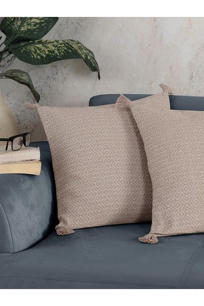 Lux Touch Μπεζ Πορτοκαλί Κάλυμμα Μαξιλαριού Ριχτάρι 2 τεμαχίων - 45x45 cm, Μαξιλάρι με φερμουάρ και φούντα