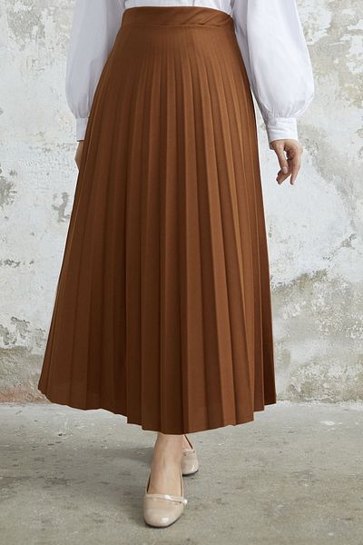 InStyle Luisa Taillen-elastischer Faltenrock – Hellbraun
