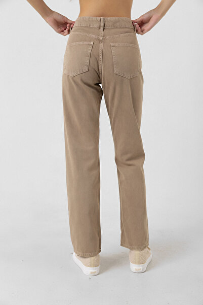 Darkly Jeans Kadın Bej Yüksek Bel Straight Fit Jean Pantolon