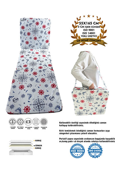 Vip Home Concept Katlanır Yer Yatağı Ve Tek Kişilik Sünger Katlanır Minder Yatak 55x165 Cm 3 Cm-MARİN