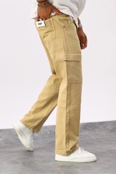 MADZEYMODA Men's Cargo Pocket Mustard Jean Denim Trousers