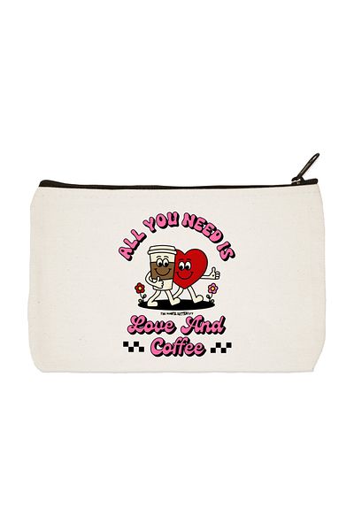 designedfy Love And Coffe Printed υφασμάτινη τσάντα μακιγιάζ, θήκη για στυλό, τσάντα χειρός