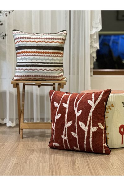 Ottoson 2-Piece Special Design Bohemian Punch Embroidered Jacquard Throw Pillow Cover