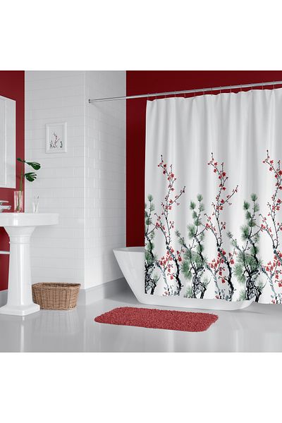 Zethome Κουρτίνα μπάνιου 7766 1x180x200, Κρεμάστρα Κουρτινών Σωλήνων Γωνιακός Σωλήνας Λευκό Δώρο, Σετ Κουρτίνας Ντους