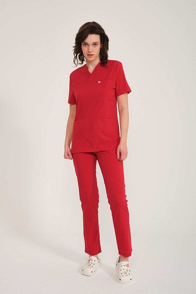 Pratik Medikal Unisex Lycra Scrubs - Red Envelope Collar, Doctor and Nurse Jersey Set