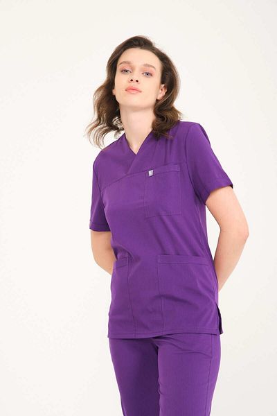 Pratik Medikal Unisex Doctor and Nurse Lycra Scrubs - Purple Envelope Lapel Suit