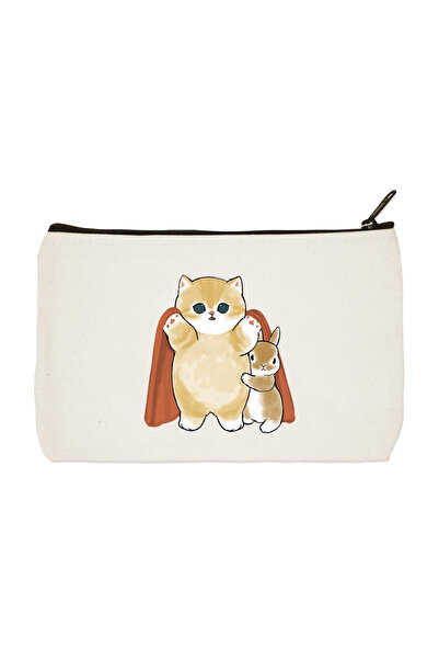 designedfy Несесер за грим, калъф за моливи, чанта, портфейл от плат с щампа на героична котка